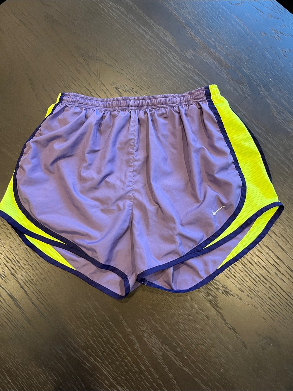 Nike Women's Purple and Neon Yellow Athletic Shorts
